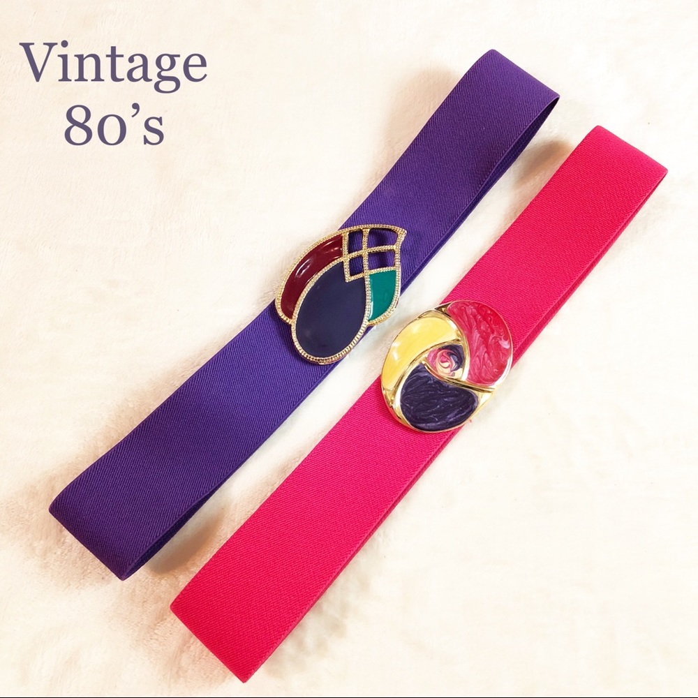 80’s stretch enamel buckle belts 💜GEM